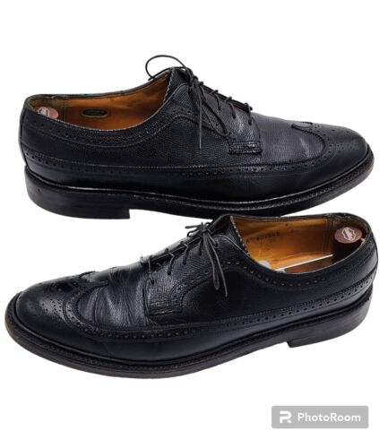 Florsheim Imperial Kenmoor Black Leather 5 Nail Wingtip Shoes 92604 Size 12 A - Picture 1 of 13
