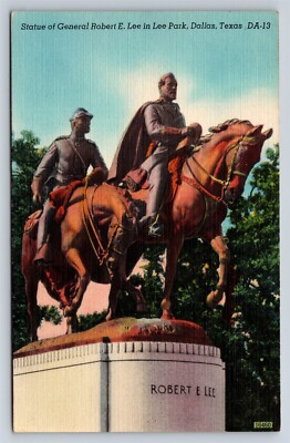 Postcard TX Dallas Texas Robert E Lee Statue Lee Park c1940s AW16