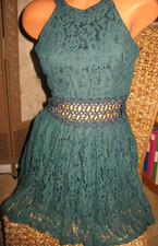 Dark Green Lace Covered Open Back Dress Sz Small Unbranded