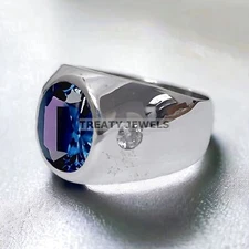 Alexandrite Oval Cut Gemstone With 925 Sterling Silver Ring For Men's #25
