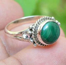 Solid 925 Sterling Silver Natural Malachite Ring Gemstone Jewelry For Her E 36