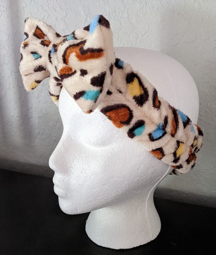 SPA MAKE UP FACE WASH HAIR HEADBAND Bow Stretch Animal Print Beige Aqua OSFM - Picture 4 of 7