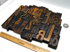 Vintage Letterpress Wood Type Collage A-Z letters, 0-9 numbers and !,$,&, ?.