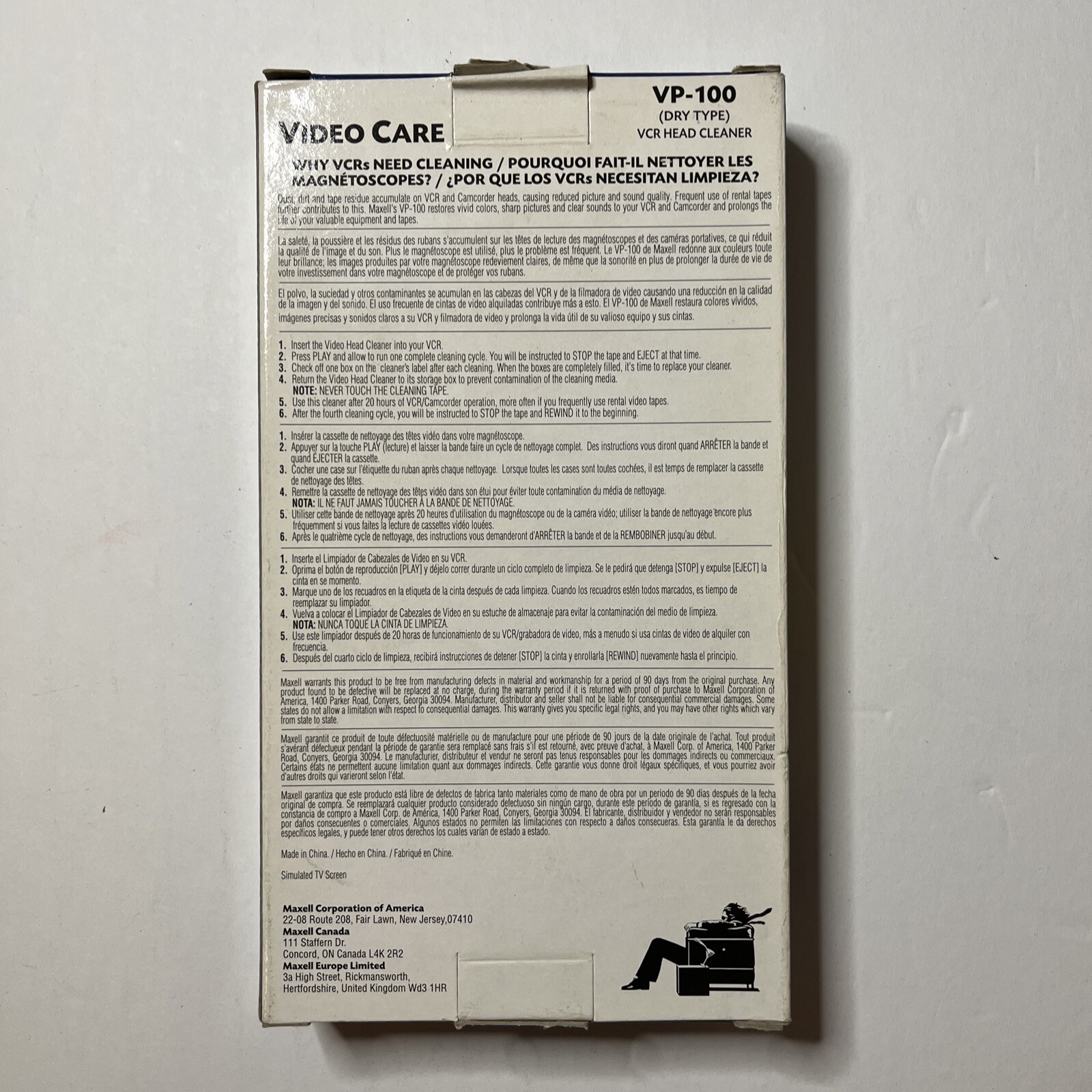 Maxell VCR Head Cleaner Camcorder Compatible VHS VP100 Dry Tape eBay