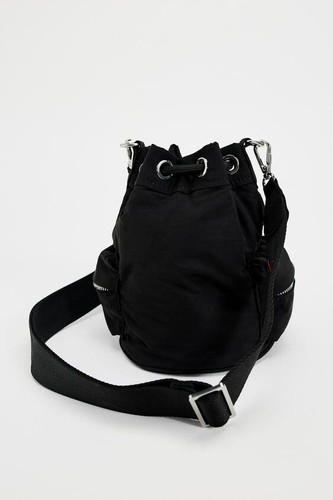 Zara Technical Fabric Mini Bucket Bag in Black 6806/310/800 Drawstring Closure - Picture 4 of 7