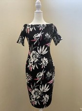 Floral Sheath Dress Rose Black Dragon Fly  Tea Party