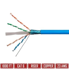 1000FT CAT6 Ethernet Network Cable STP CMR Riser Solid Wire Copper 23AWG Blue