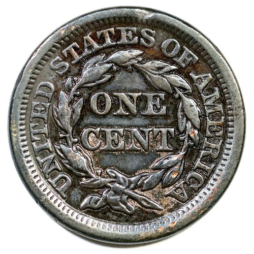 1853 N-30b capelli intrecciati grande moneta centesimo 1c - Foto 2 di 2