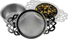Solstice Empress Tea Strainers with Drip Bowls (2-Pack); Elegant Stainless St...
