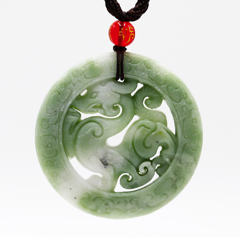 Natural White Jade Dragon Pendant Necklace Jewelry Double-sided Carved Amulet