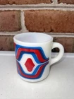 Retro Design Milk Glass coffee mug cup Red White And Blue Vintage 1960s 1970s