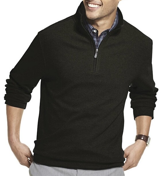 VAN HEUSEN CLASSIC FIT OTTOMAN 1/4 ZIP PULLOVER DUFFLE BAG/ BLACK