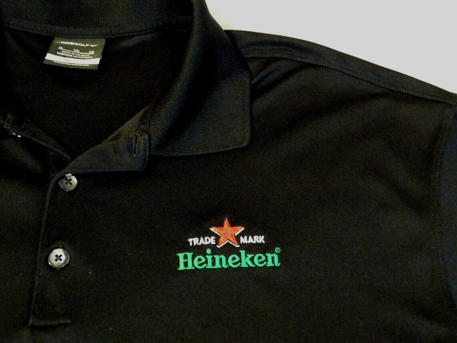XL Nike Golf Dri-Fit Trademark Heineken S/S Polo Shirt,Black w/Embroidered  Logo