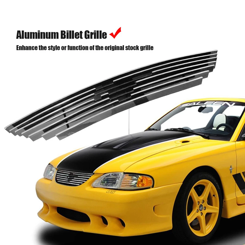  Fits 1994-98 Ford Mustang Front Chrome Main Upper Billet Grill Grille Insert Foto 2 de 4