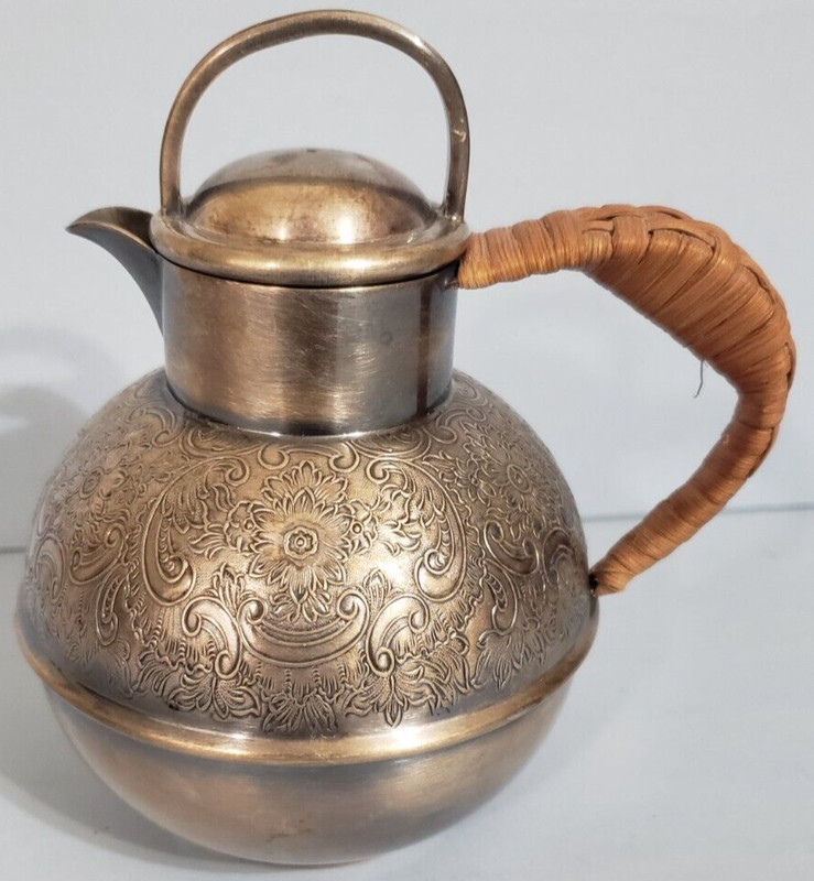 Vintage Barker Brothers English Teapot Silverplated Rattan Handle