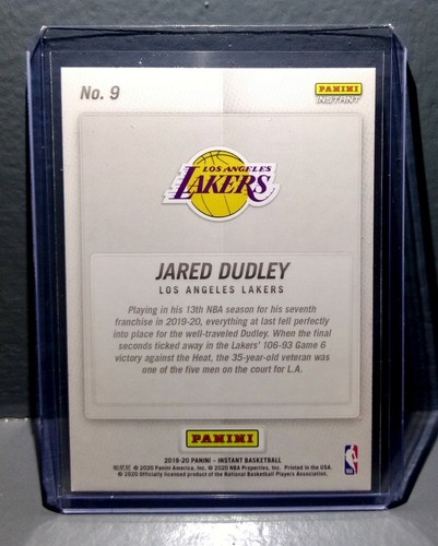 Tarjeta de baloncesto Jared Dudley 2020 Panini LA Lakers NBA Champions #9 - Imagen 2 de 2