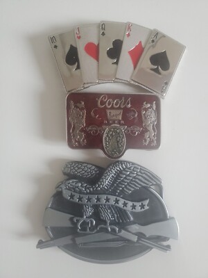 Set of 3 Metal Belt Buckles Coors Beer Eagle Playing Cards