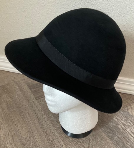 Vintage Charles Jourdan Paris Black Wool Brim Hat made in France - 第 3/7 張圖片