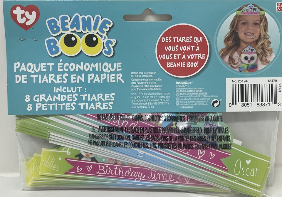 Beanie Boos Stuffed Toy Ty Cute Kids Birthday Party Favor Paper Tiaras ...