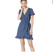 J Crew Mercantile Faux Wrap Chambray Dress Sz S