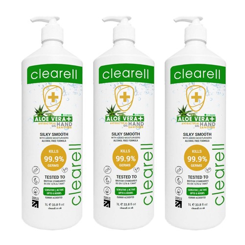 Clearell ALOE VERA Hand Sanitiser GEL With Hand Pump 99.9% Alcohol Free 1L - 10L - Picture 8 of 49