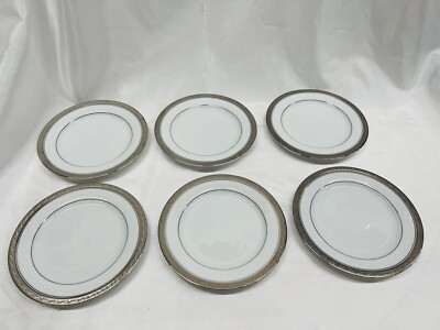 Set 6 Legendary By Noritake Crestwood Platinum Salad Appetizer Accent Plate 8.25