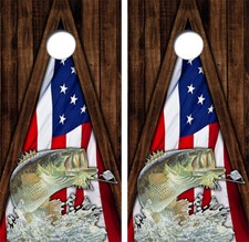 Bass American Flag Cornhole Board Decal Wraps w/FREE LAMINATION 3287