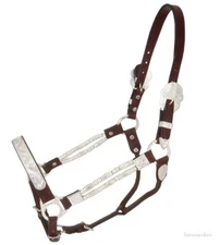 Horse Show Halter - Silver Ferrule - Dark Oil Leather - Horse Size - Lead Shank
