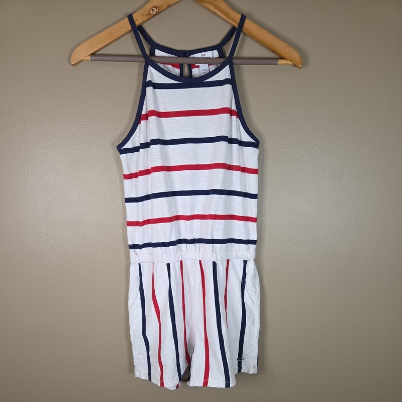 Vineyard Vines Girls Romper Red White Blue Striped Romper Pockets Patriotic 