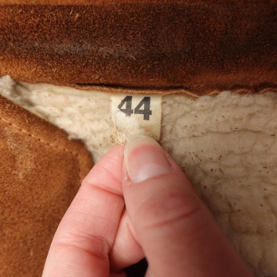 Vintage Gateway Collection Coat Mens 44 Brown Suede Sheepskin Shearling 70s - Image 3 of 4