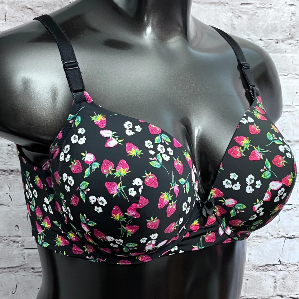 Torrid 40DD Floral Fruta Con Aros Perfecta Camiseta Ligeramente Forrada Sujetador Negro Foto 2 de 4
