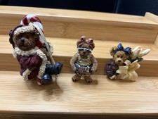 Boyds Bears Brooches/Lapel Pin/Christmas Ornament Set Of 3/Floral/Float/1990 s