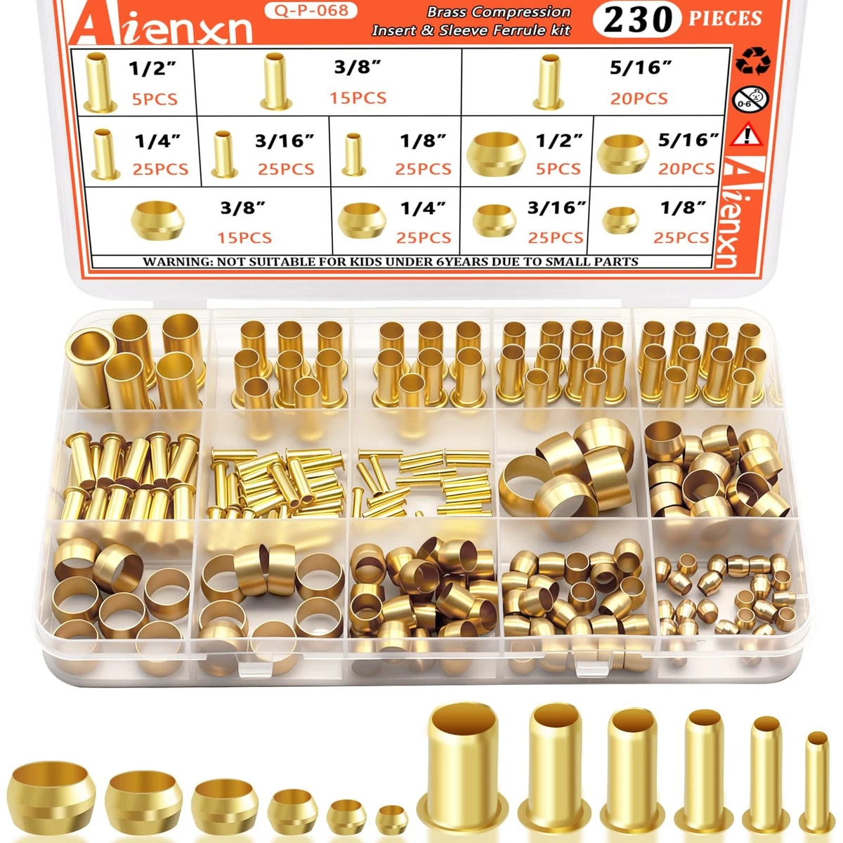 PATIKIL 10mm Buis OD Messing Compressie Mouwen Ferrules 5 Pack Messing PATIKIL 10mm Buis OD Messing Compressie Mouwen Ferrules 5 Pack Messing