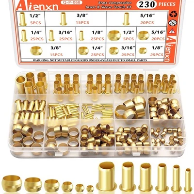 Brass Compression Sleeves Ferrules & Insert 230 PCS 1/8 to 1/2 inch - image 1 of 4