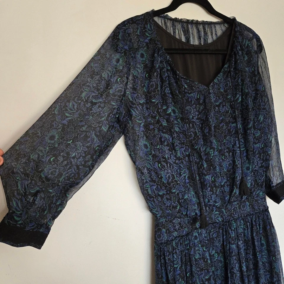 Maxi Vestido Elie Tahari Seda Floral Gasa Talla L Romántico Boho Caprichoso Campesino Foto 4 de 4