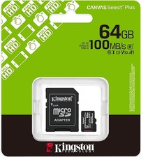 Kingston 64GB Canvas Select Plus microSD Card  Up to 100MB/s  64GB, Black