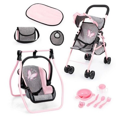 Bayer Design Buggy Set Schmetterling grau melange rosa NEU