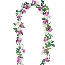 2 Pcs Artificial Flowers Garland for Outdoors Faux Gardenia Garland 12Ft Purp...