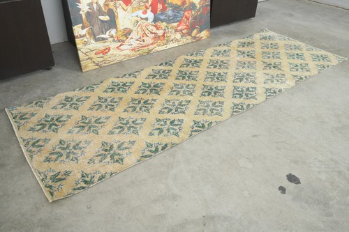 3x8 Turkish Runner Hand-Knotted Vintage Oushak Wool Rug Runner Long Carpet,1122