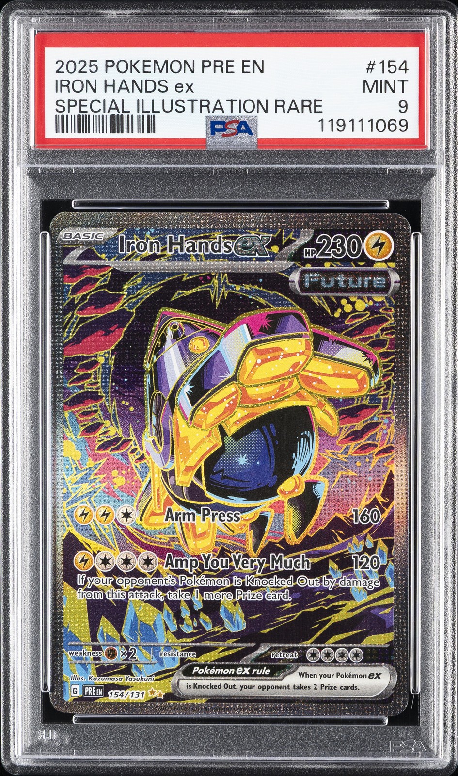 2025 POKEMON PRE EN-PRISMATIC EVOLUTIONS #154 IRON HANDS EX PSA 9