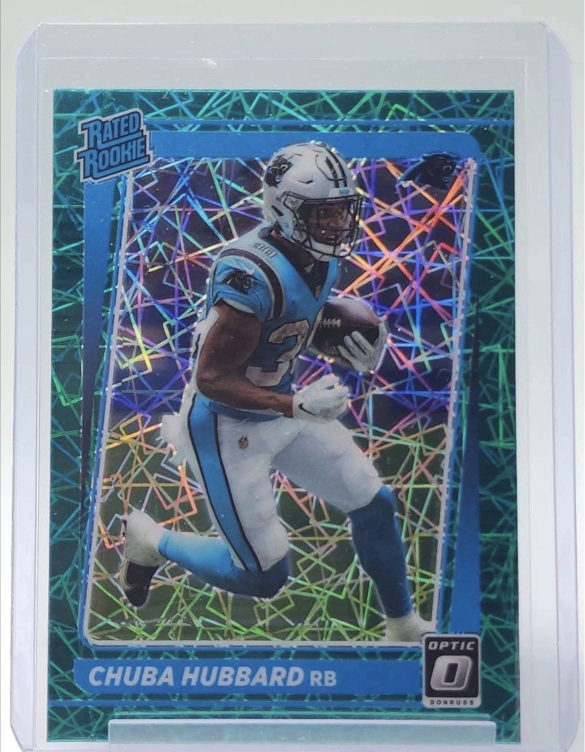 2021 Donruss Optic Rated Rookie Chuba Hubbard #225 Green Velocity Prizm (RC)