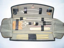 ANTIQUE KNITTING/SEW KIT BODKINS NEEDLES HOOKS SCISSOR RULER THREADER THIMBLE