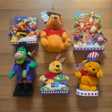 Lof of 6 Vintage 90's Winnie the Pooh Holiday Decorations Plushy Dancing Figures