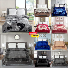 Heavy Weight 2 PLY Soft Warm Blanket Reversible Bed Throw King Size Comforter UK