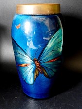 Stourbridge England ENAMELLED GLASS VASE WITH BUTTERFLIES DG WARE - 1920's