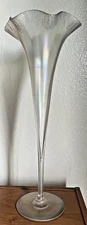 Antique Carder Steuben Glass Verre de Soie Vase Ruffled Trumpet Iridescent 16.5"