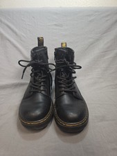 Doc Martens Zavala J Leather Combat Boots Black Kids Size 3 Youth Boot Dr.