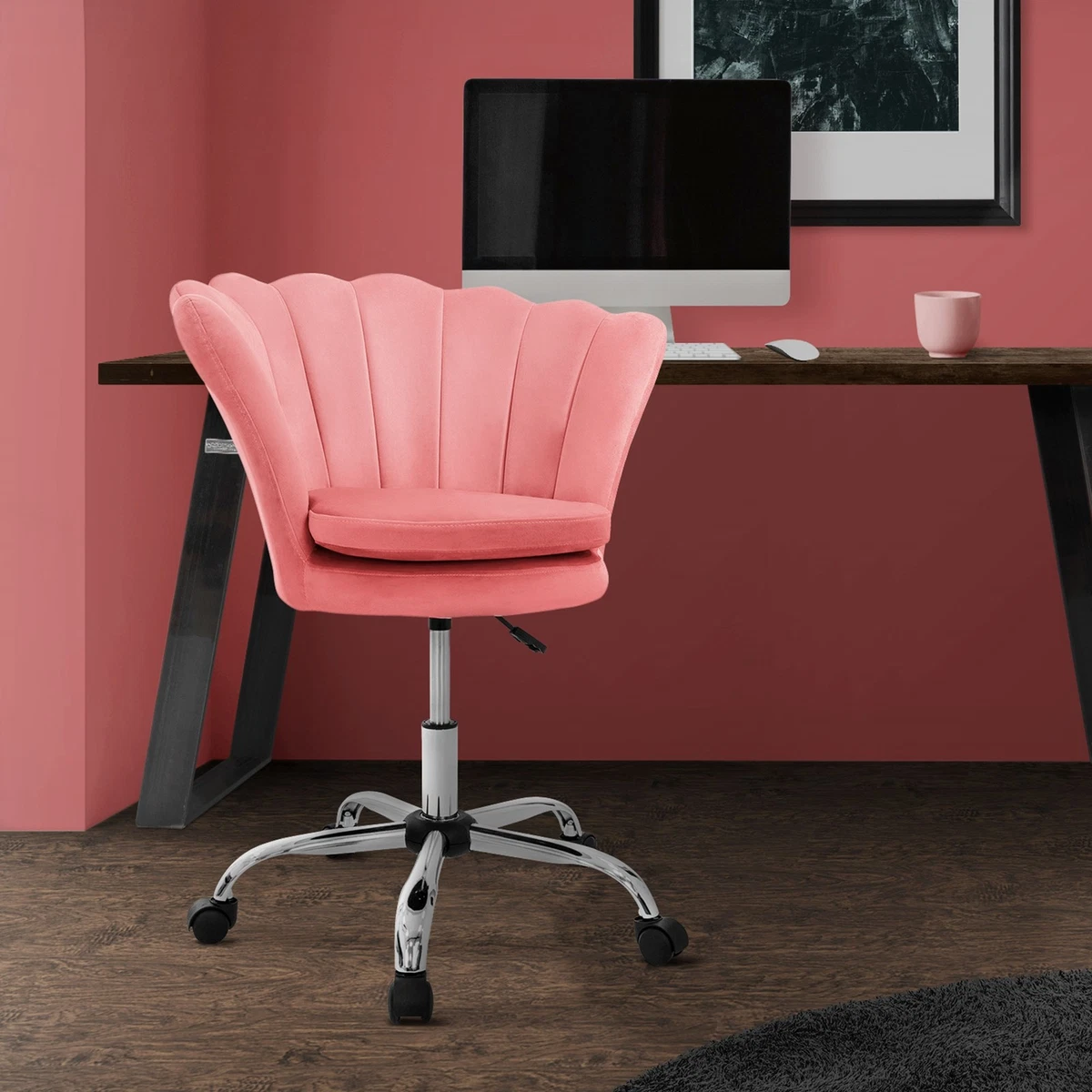 Silla de oficina asiento de terciopelo rosa sillón ergonomico moderno