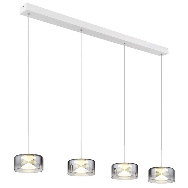 HäNgeleuchte Pendelleuchte Deckenleuchte Weiß Glas Rauchfarben Led H 150 Cm-image