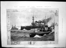 Antique Old Print French Battle Ship Cruiser House Commons Edward V11 1902